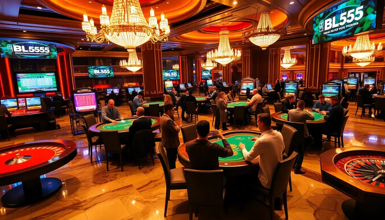 Experience the thrill at BL555 casino, with vibrant tables and exciting games under dazzling lights.