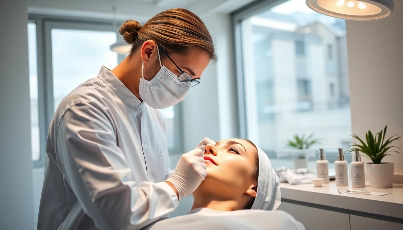 Kirkegaard Aesthetics zeigt eine Fachärztin, die einen Eingriff in einer einladenden Klinik durchführt.