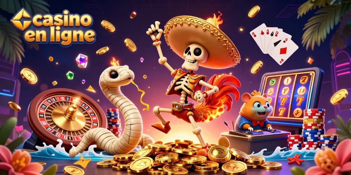 Jouez à des jeux de casino en ligne avec une ambiance festive et des éléments de victoire.