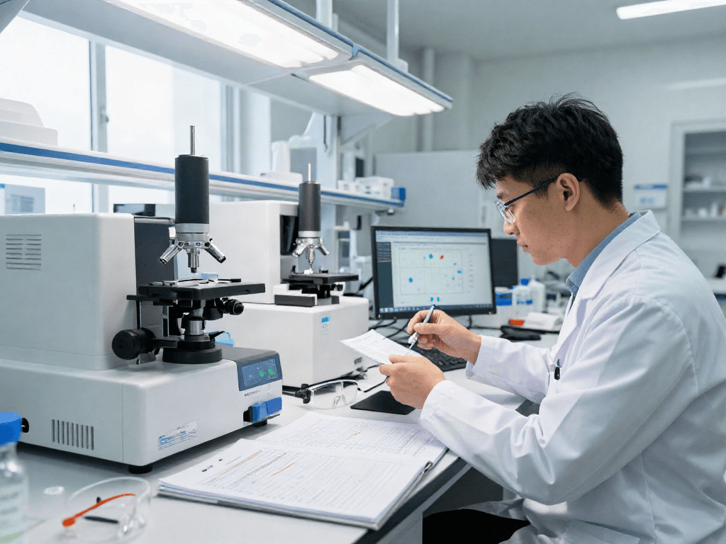 Researcher analyzing Retatrutide samples in a modern lab, showcasing a leading Retatrutide research supplier environment.