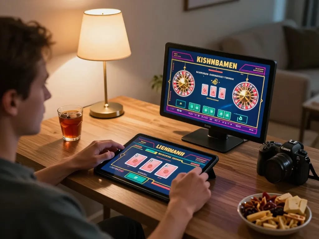 Engaged player joining แห่ง bk8, enjoying a live online casino game on a tablet.