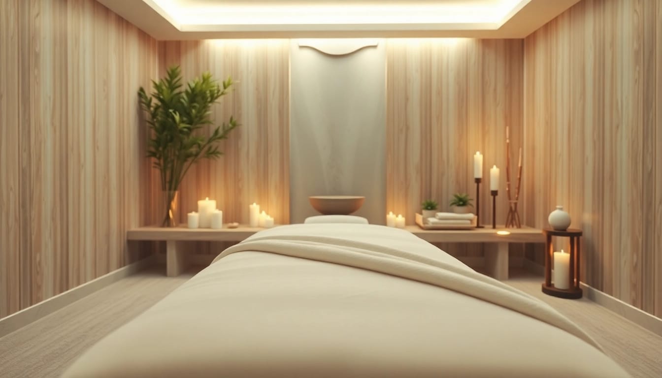 Beautifully arranged massage room for 출장마사지 with soothing ambiance and calming elements.
