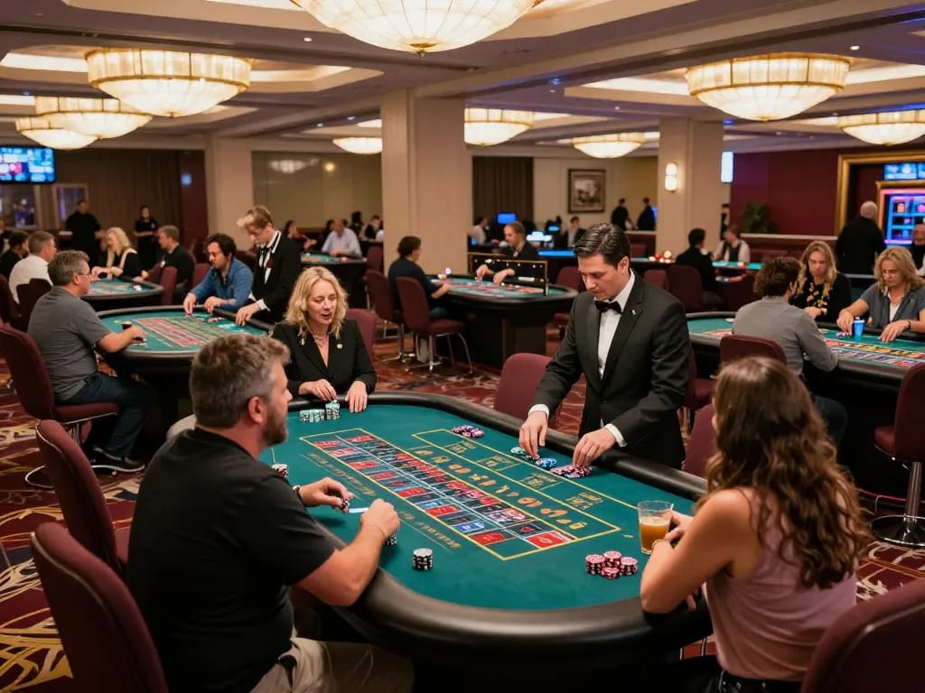 W 88 players engaged at a vibrant roulette table, showcasing excitement in an upscale casino setting
