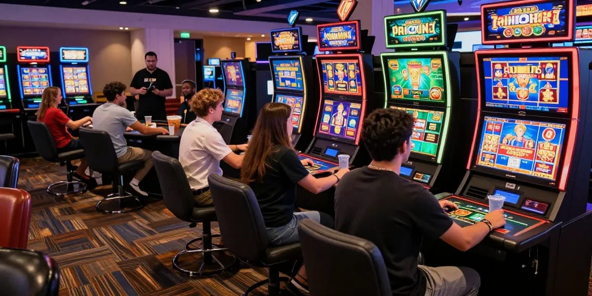 Players enjoying games at online casinos that accept credit cards in a vibrant casino environment.