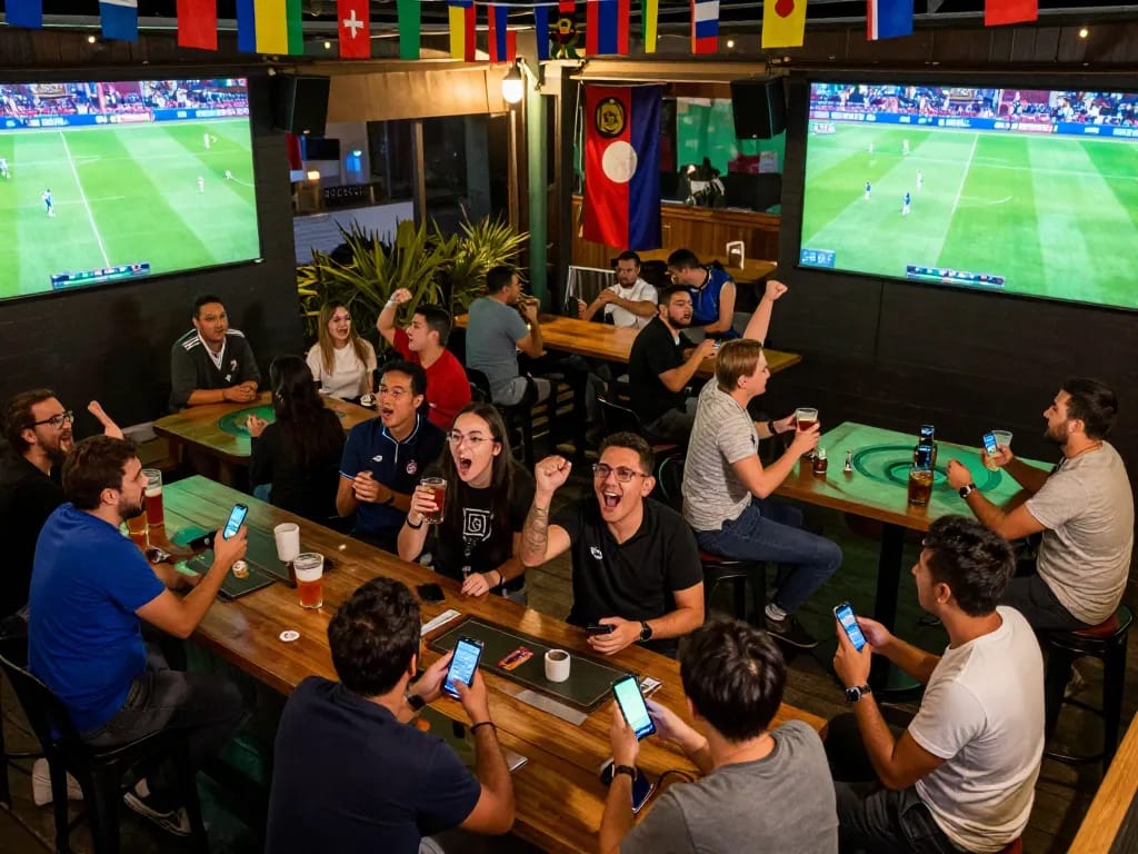 Fans engaging in sports betting at https://keotructuyen.com.mx/ while enjoying a live match, capturing the vibrant atmosphere and excitement.
