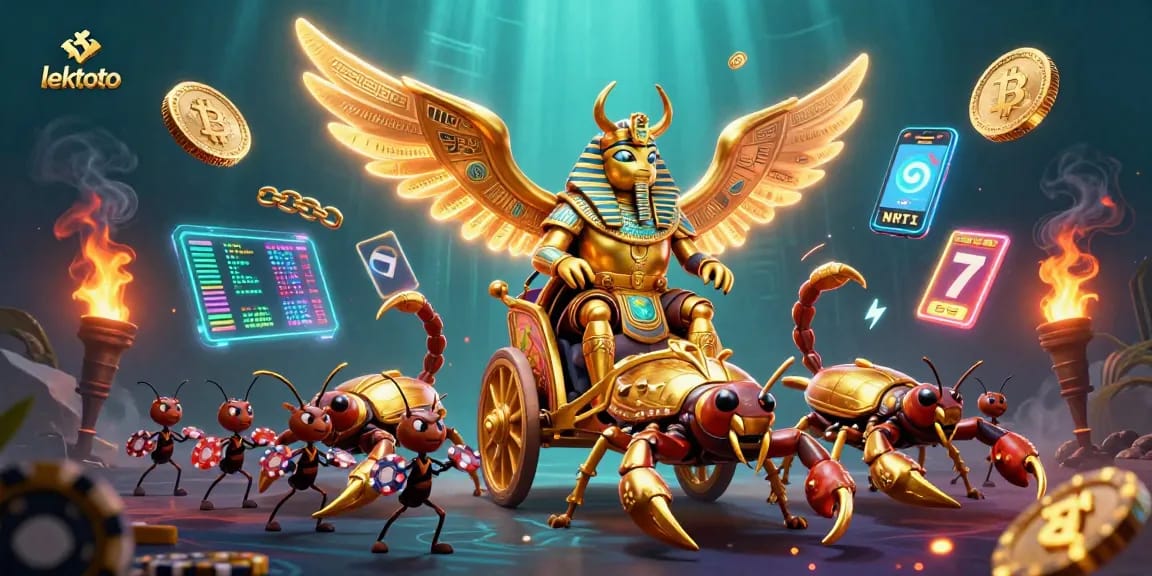 Experience thrilling lektoto fun with a golden scarab beetle, scorpions, and dynamic casino elements!