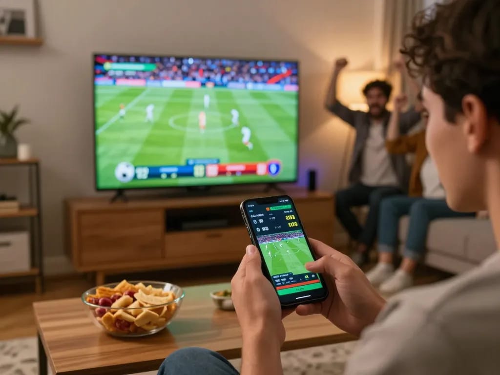 Socolive trực tiếp sports betting with friends at home, placing bets on a live match.