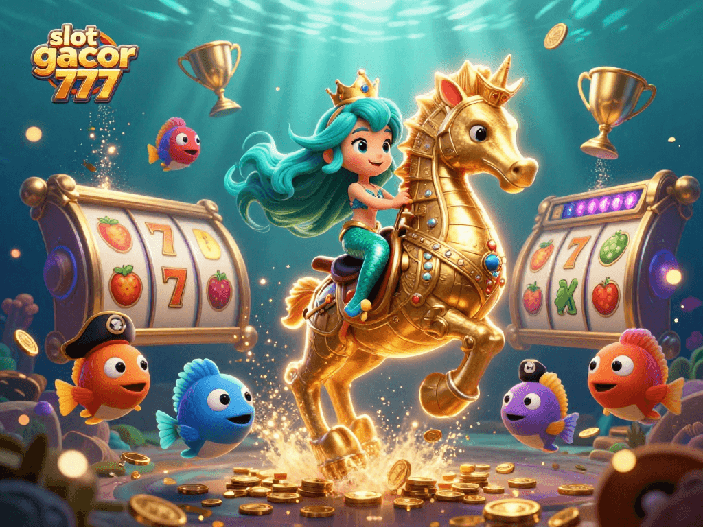 Experience the thrill of slot gacor 777 with vibrant reels and enchanting characters in an engaging casino scene.
