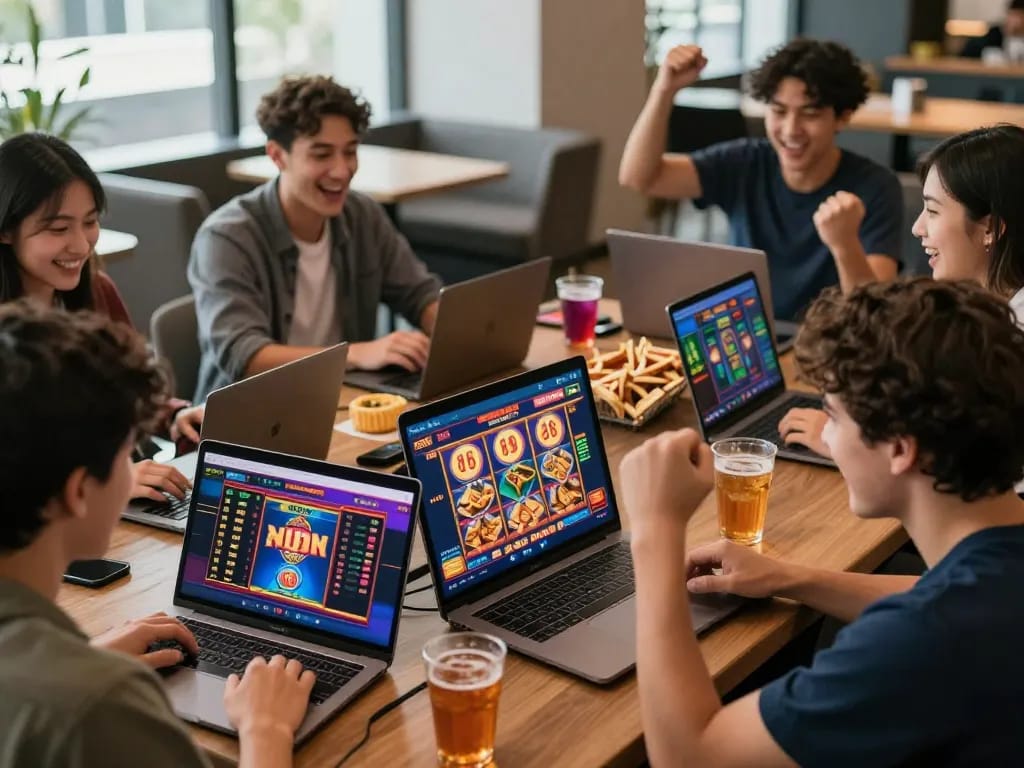 Players celebrating wins on tr88 com in a vibrant online gambling environment, highlighting social gaming excitement.