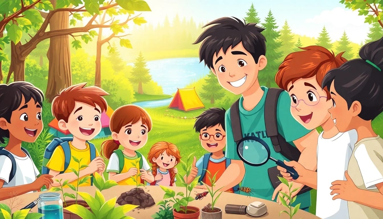 Children engage in fun learning activities at a science and nature camp.
