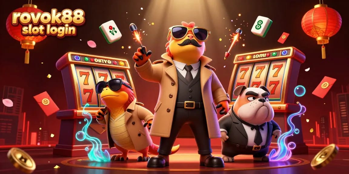 Play rokok88 slot login and experience thrilling wins in an animated VIP casino lounge scene.