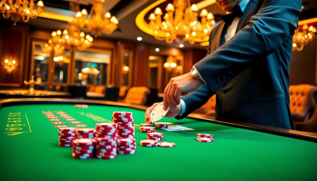 Engaging NK88-themed poker table scene with professional dealer and vibrant atmosphere.