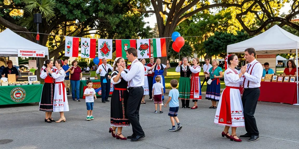 Vibrant community gathering showcasing Polish culture in San Francisco at https://www.sfpol.com/ with traditional dances and food stalls.