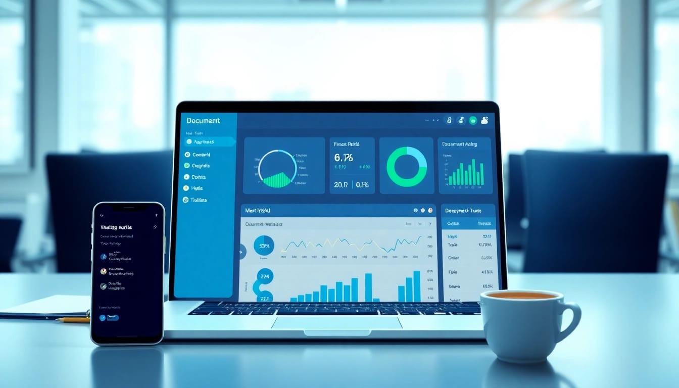 User interacting with a document and link tracking tool dashboard for metric analysis.