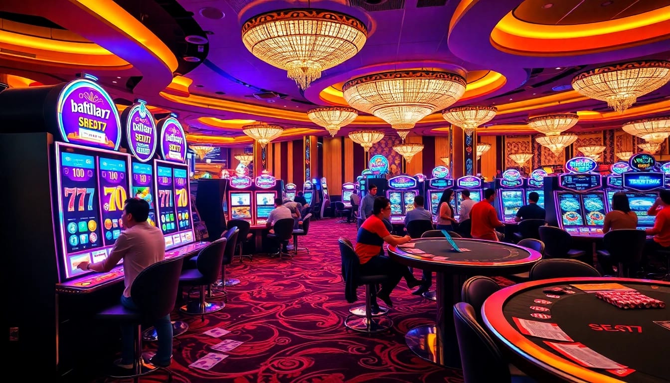 Players enjoying high-stakes games at a casino while exploring daftar new77 slots with exciting winning possibilities.