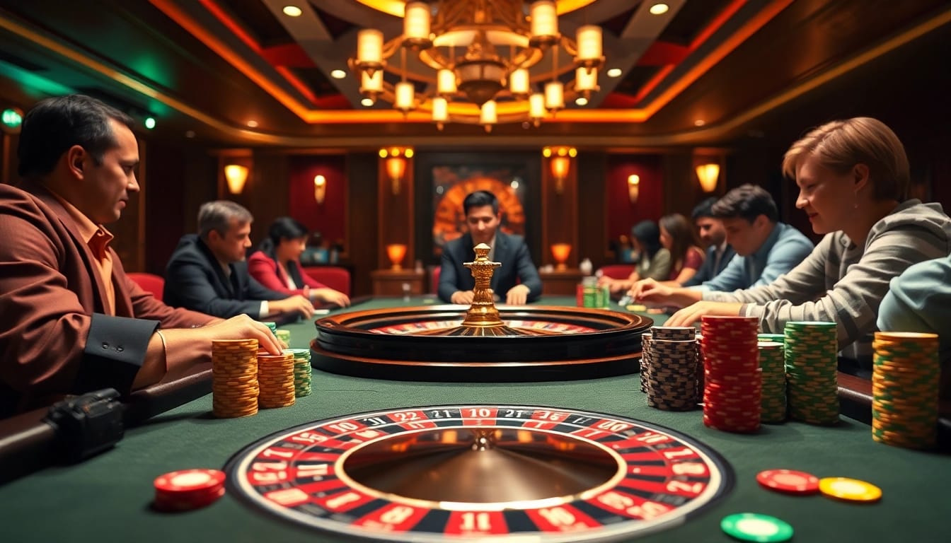 Engaging poker game scene with strategic players showcasing sc88archi's exhilarating casino experience.