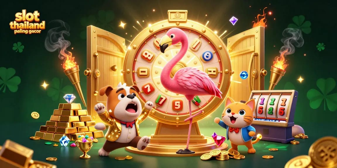 Spin the slot reels in the vibrant scene of "slot thailand paling gacor" with gold treasures and excitement.