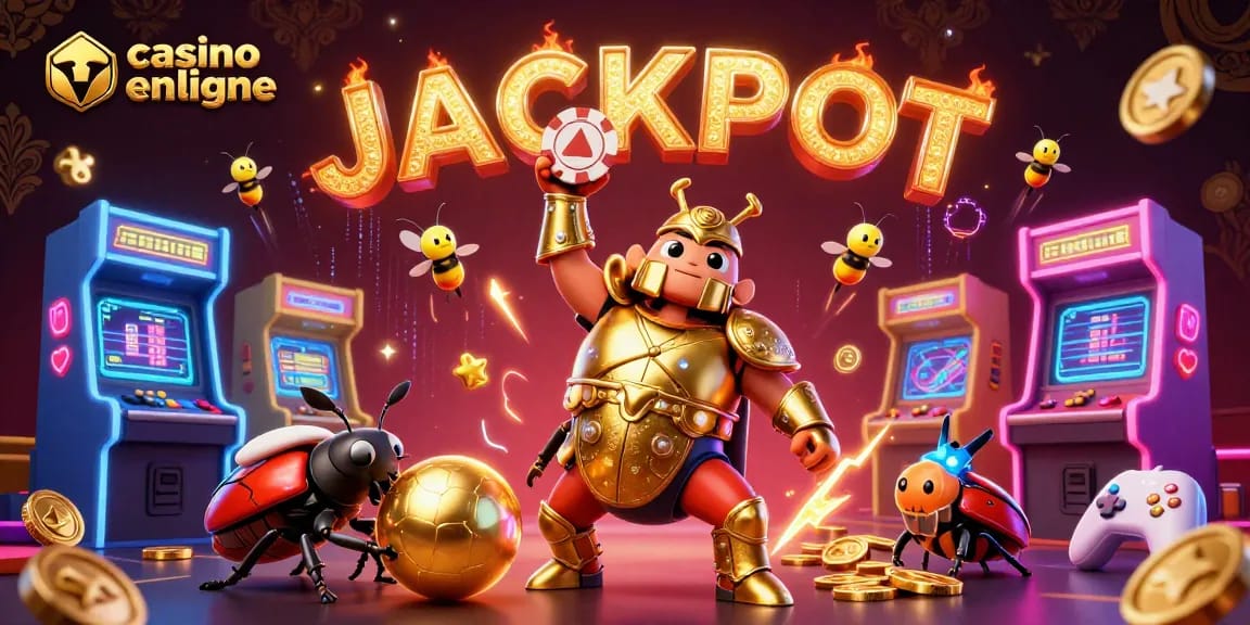 casino en ligne : Illustration dynamique avec un scarabée herculéen et des machines colorées