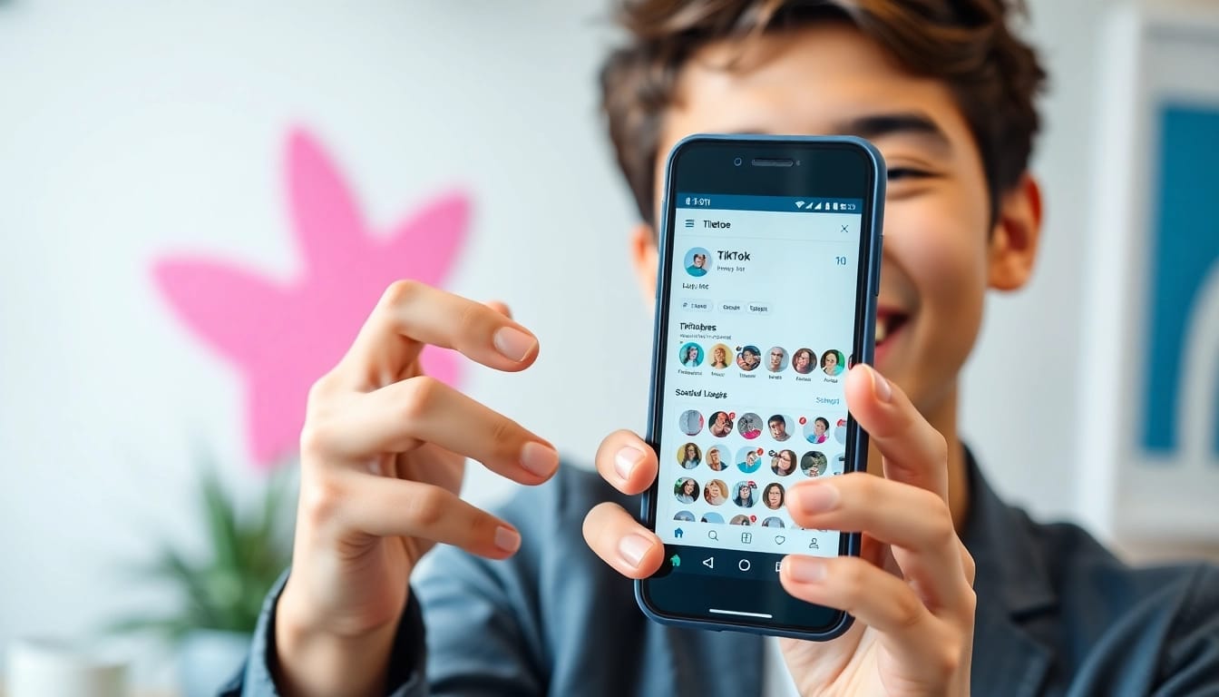 tiktok いいね 購入を通じて成功を祝う若いクリエイターのシーン。