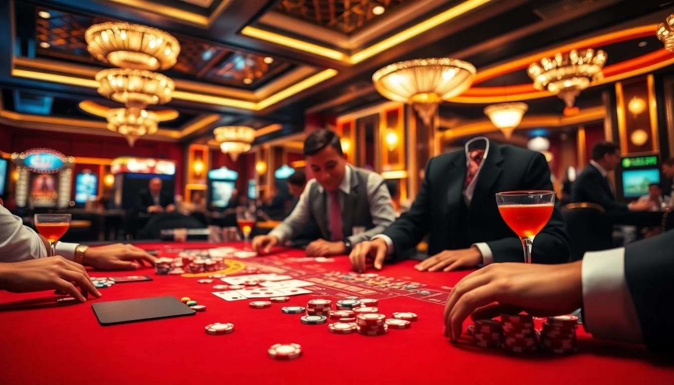 Experience intense gaming actions at 8win official casino with vibrant players and thrilling atmosphere.