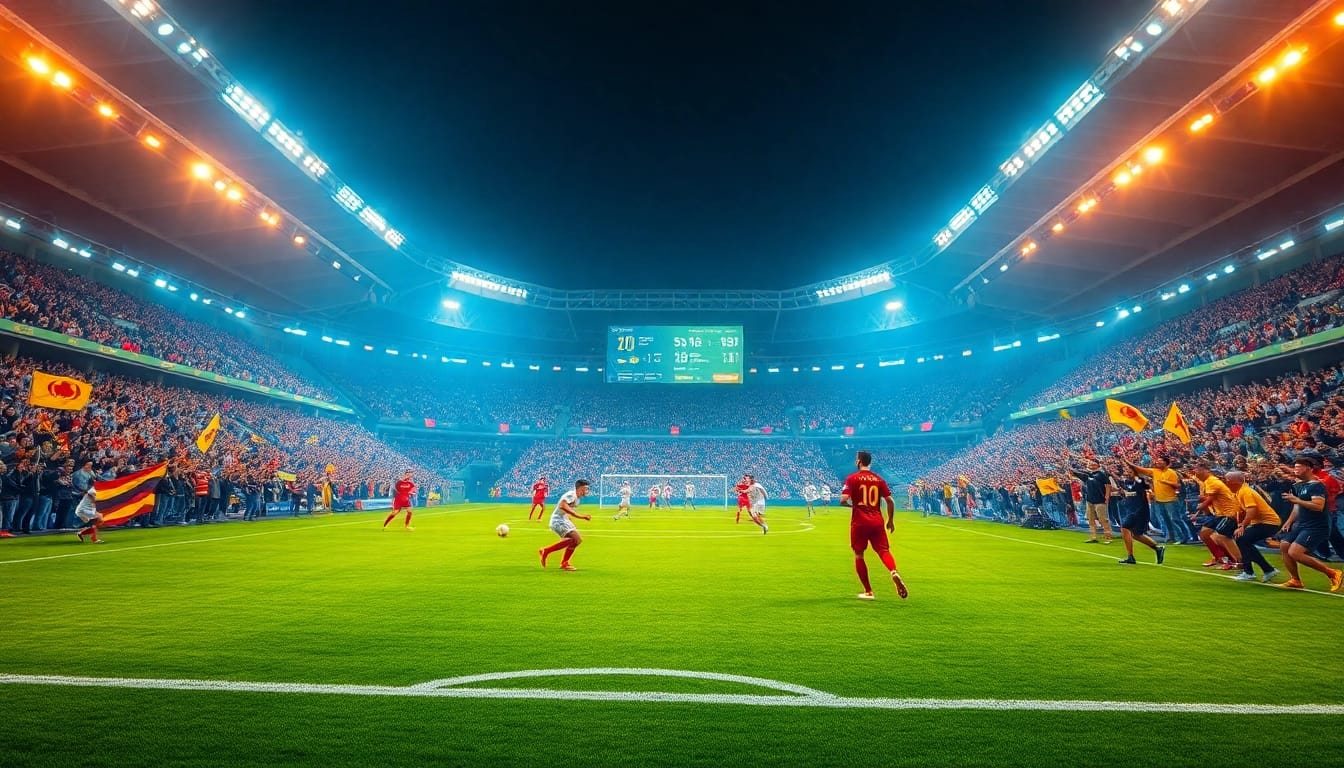Exciting soccer match scene highlighting live betting insights at keonhacai.gold