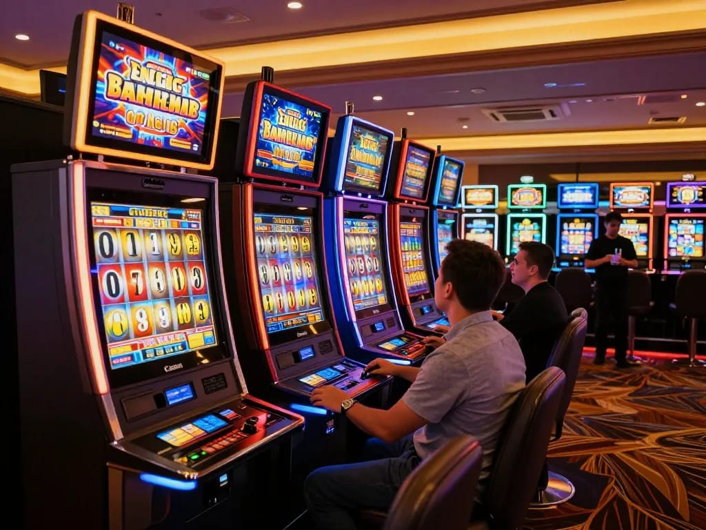 Engaged players enjoying slot gacor experience in a lively casino environment.
