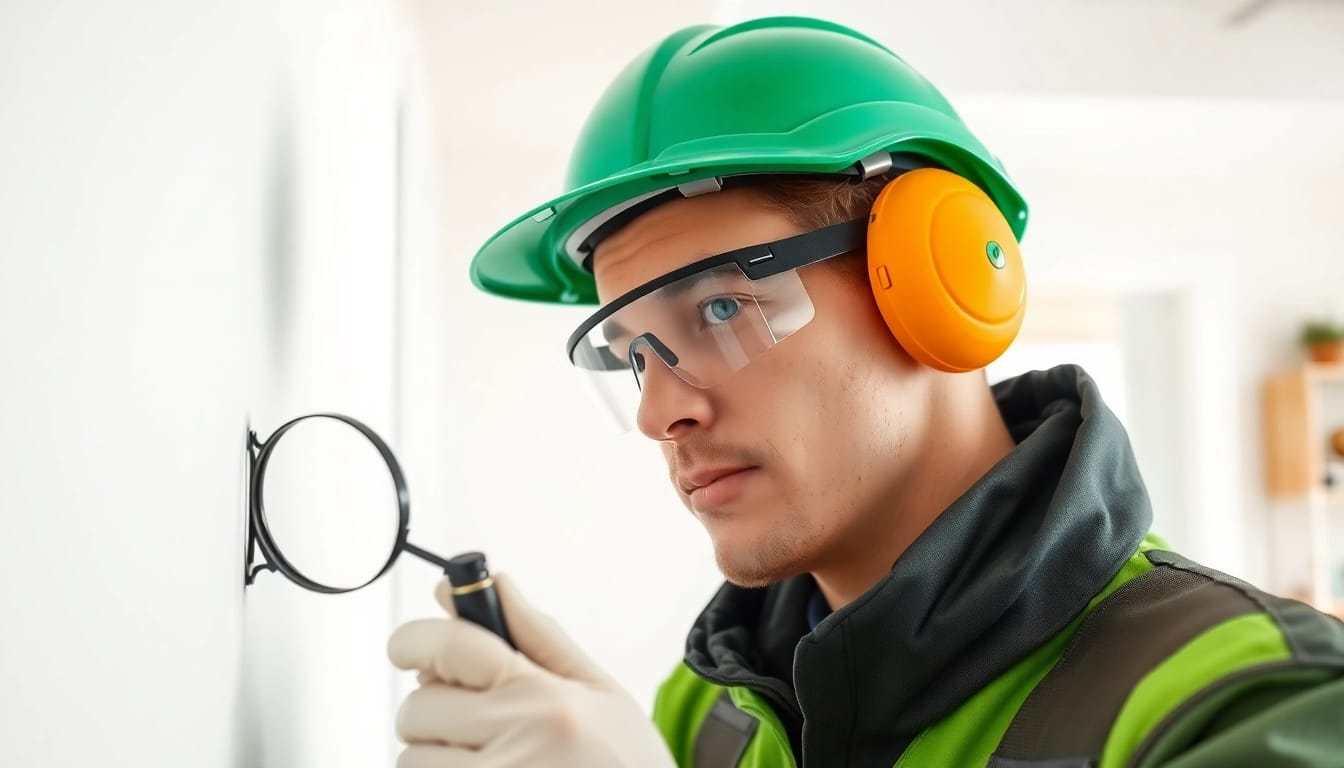Identify who to call for pest infestation with a technician inspecting home cracks.