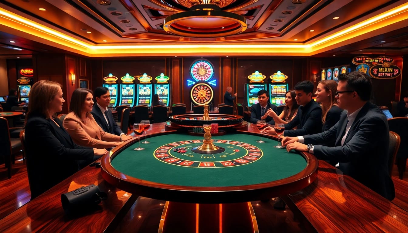Experience the excitement of kp88 at a luxurious casino poker table filled with eager gamblers.