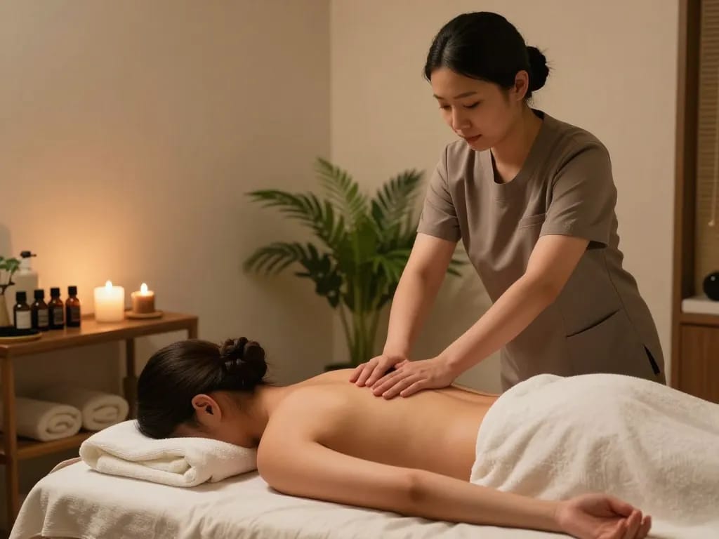 Relaxing 삼산동마사지 session in a tranquil spa environment.