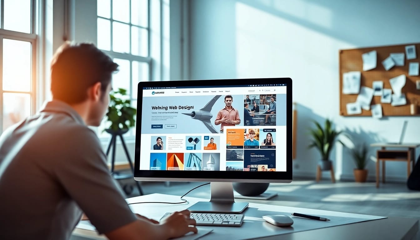 Creative workspace with a website design on screen by Hereford Website Designers.