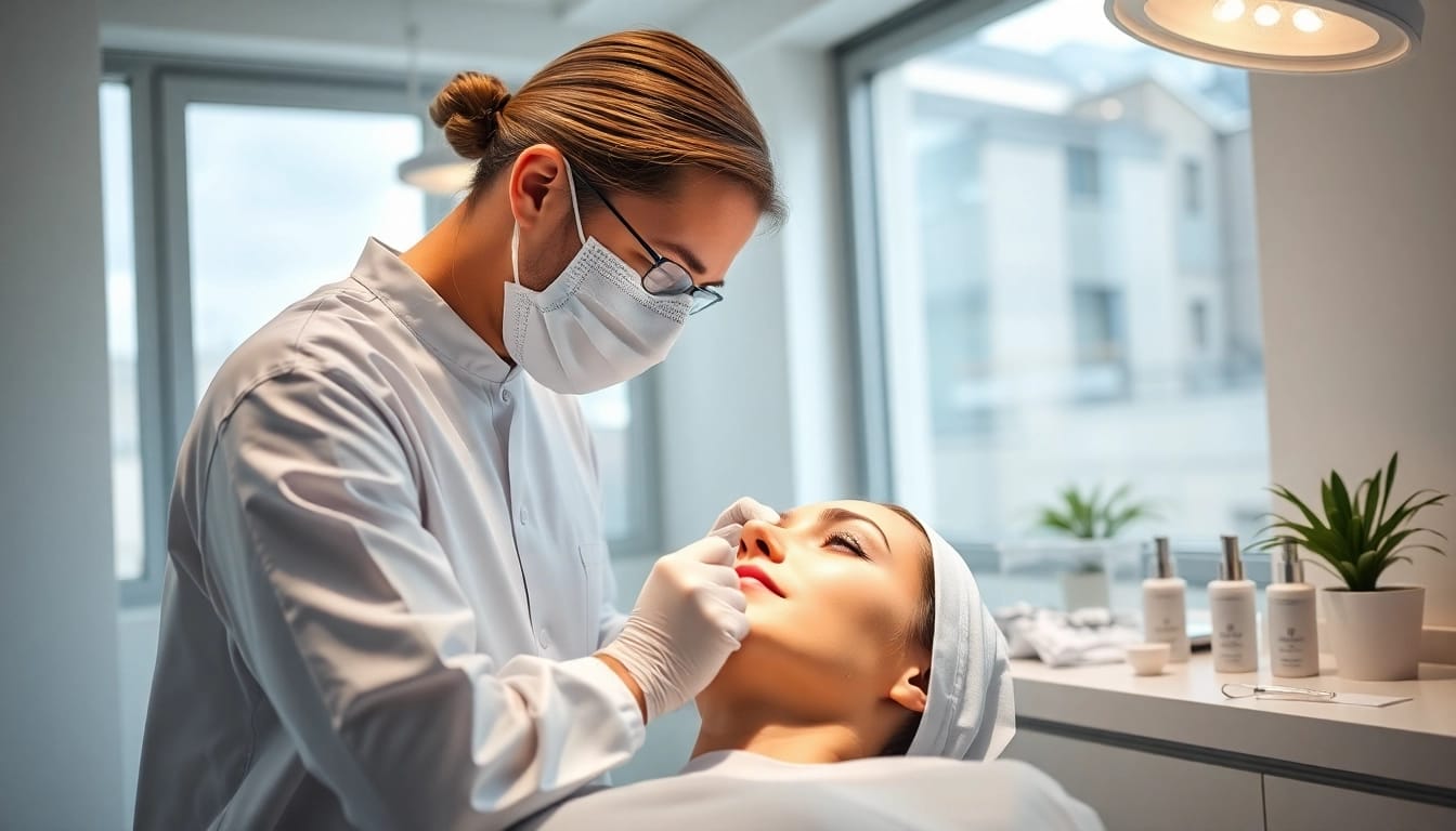 Kirkegaard Aesthetics zeigt eine Fachärztin, die einen Eingriff in einer einladenden Klinik durchführt.