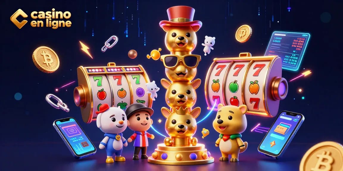 Célébrez le plaisir des jeux de casino en ligne avec une illustration animée captivante remplie d’éléments ludiques.