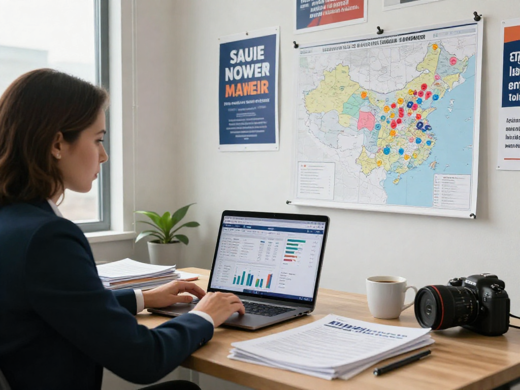 Opposition research firm analyzing voter data in a modern office setting.