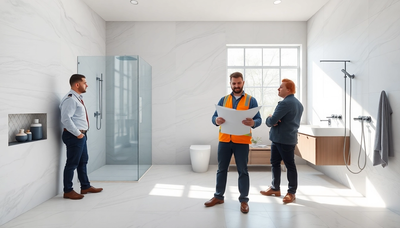 Experienced wet room contractors showcasing their skills in a beautifully designed modern bathroom.