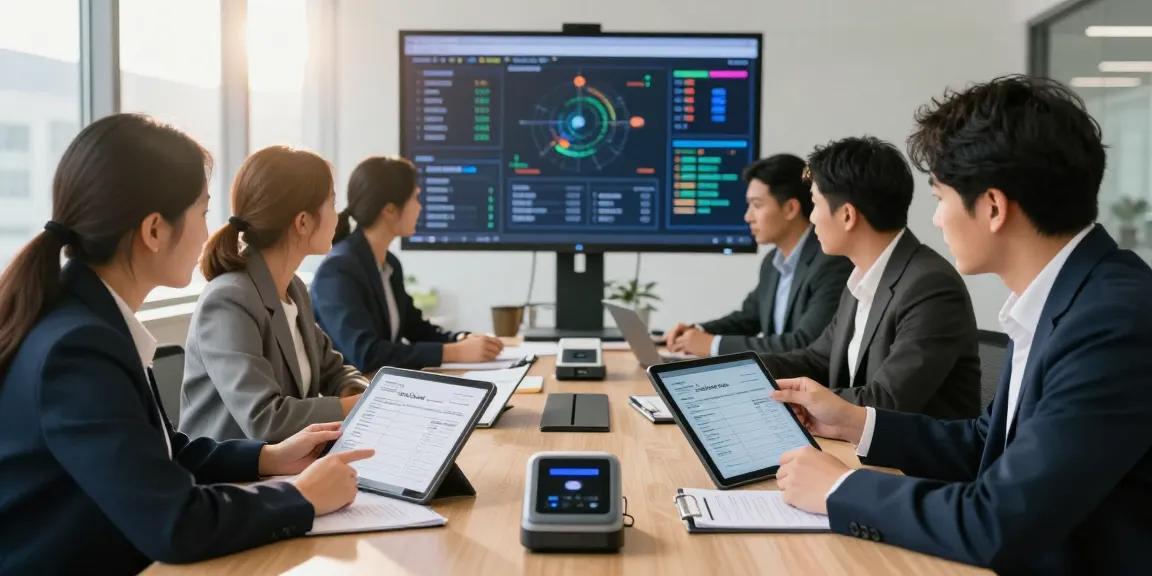 Detect fraud invoice with a team reviewing suspicious invoices in a professional office.