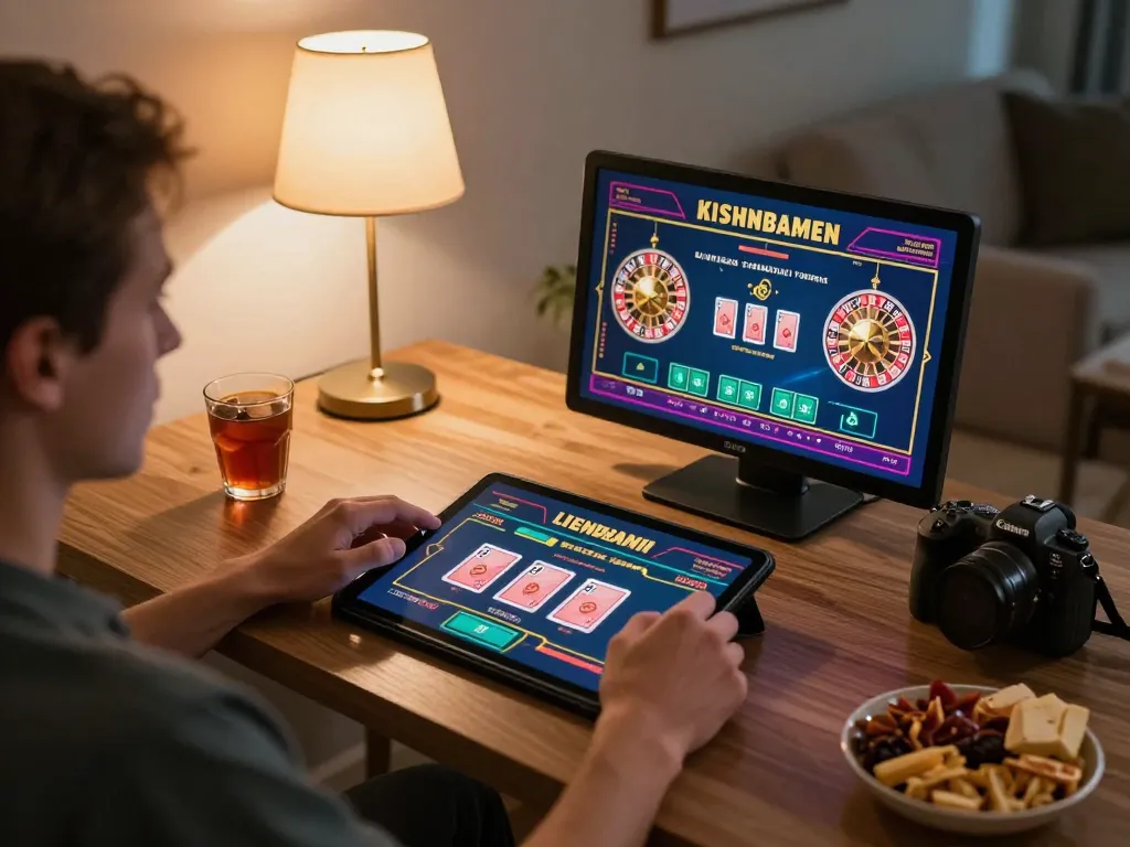 Engaged player joining แห่ง bk8, enjoying a live online casino game on a tablet.
