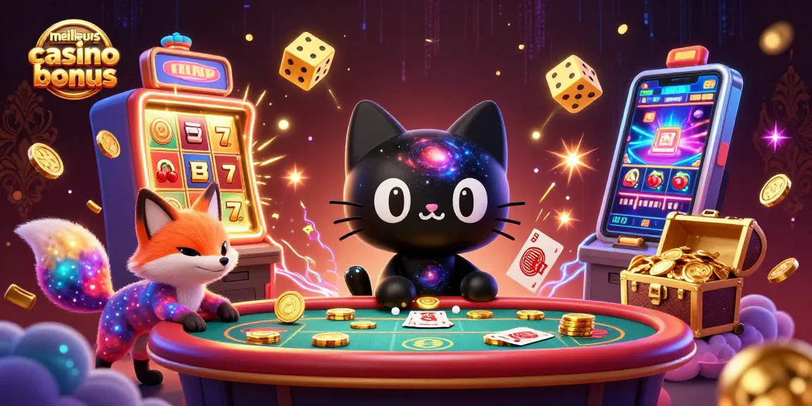 Jouer aux meilleurs casino bonus avec un chat noir trou noir au centre d'une table de casino cosmique.