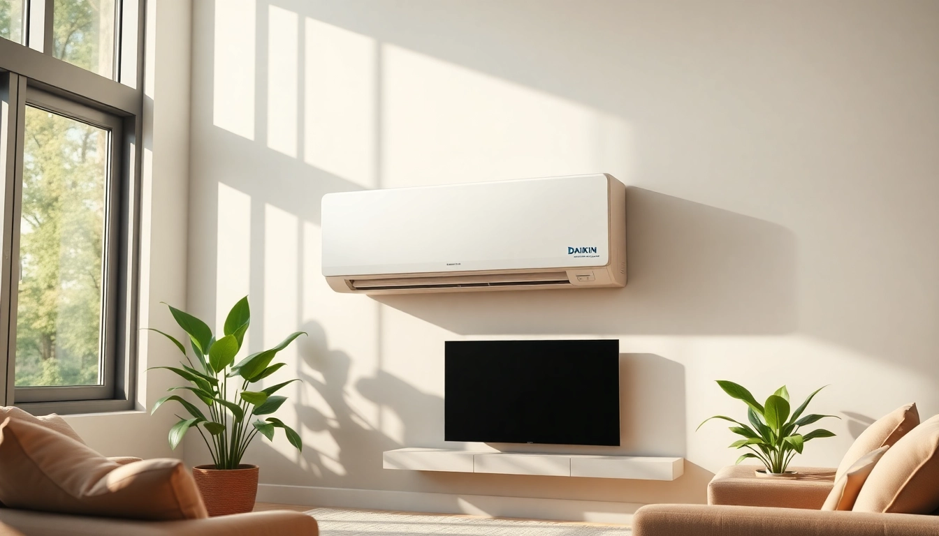 Efficient daikin mini split ac prominently showcased in a stylish living room environment.