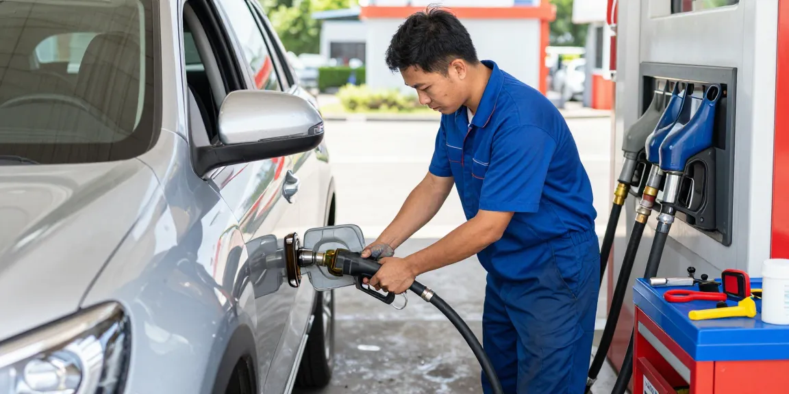 Fast and reliable service for Adblue in diesel car recovery with a technician draining contaminated fuel.