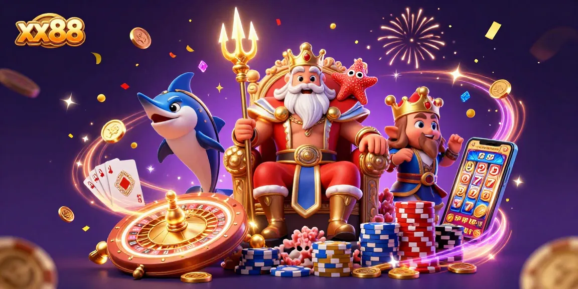 Experience thrilling moments with xx88 as Neptune and friends celebrate in a vibrant casino world.