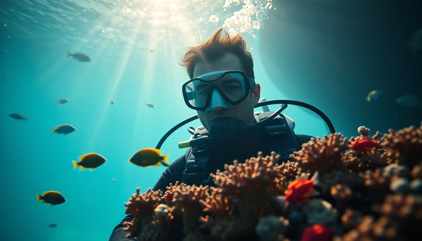 Tauch Ausbildung durch professionelle Taucher, umgeben von bunter Unterwasserwelt