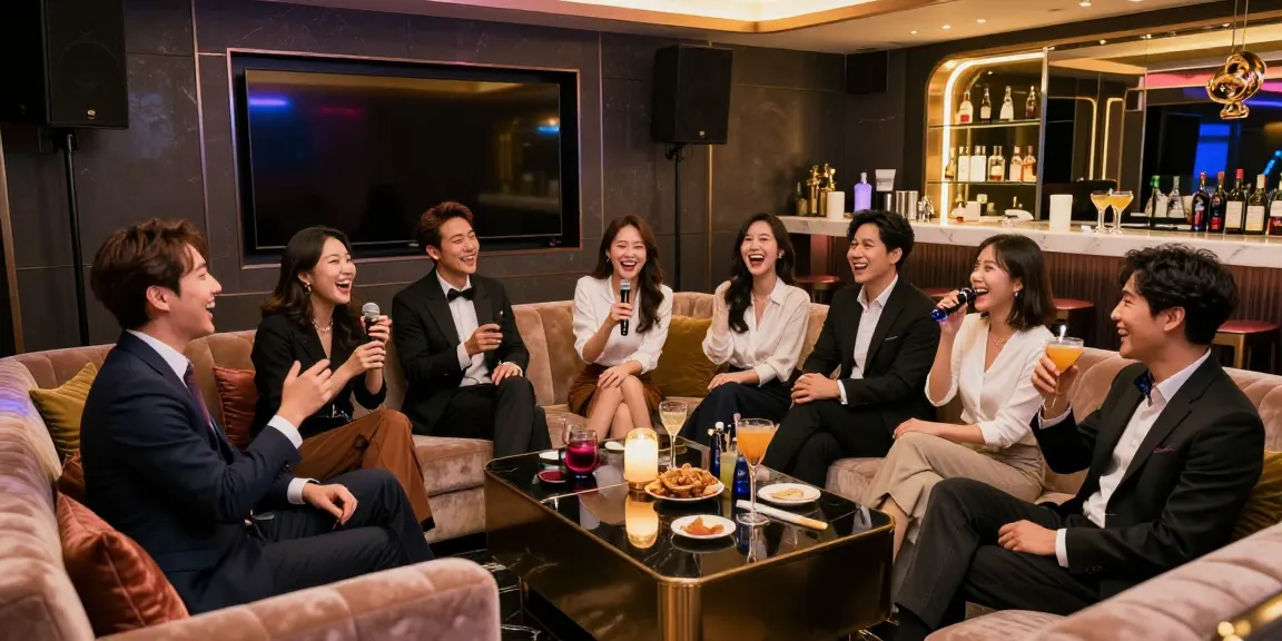 강남쩜오에서 고급 음향 장비와 함께 즐거운 시간을 보내는 프로페셔널들의 모습