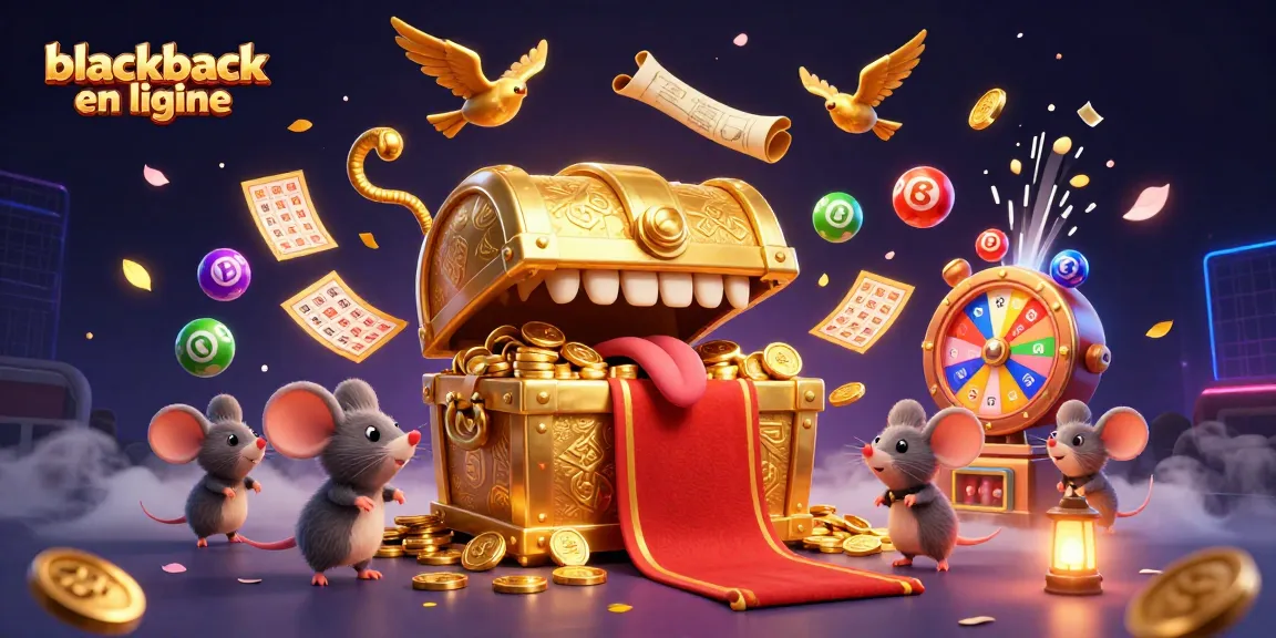 Jouez à blackjack en ligne avec cette illustration dynamique, un coffre au trésor l'attire avec des richesses.