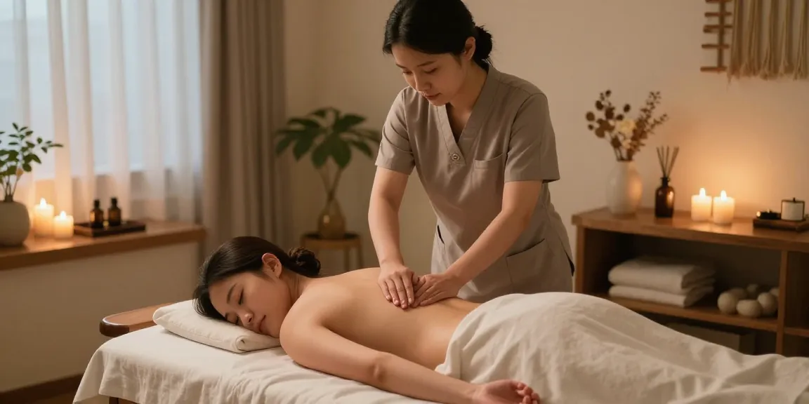논현동마사지의 전문 관리사가 고객에게 편안한 마사지를 제공하는 모습