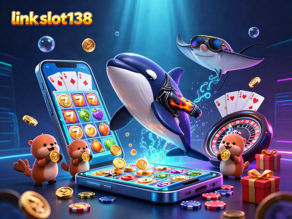 Engage with the vibrant world of link slot138 where a cartoon orca and friends celebrate with golden coins!