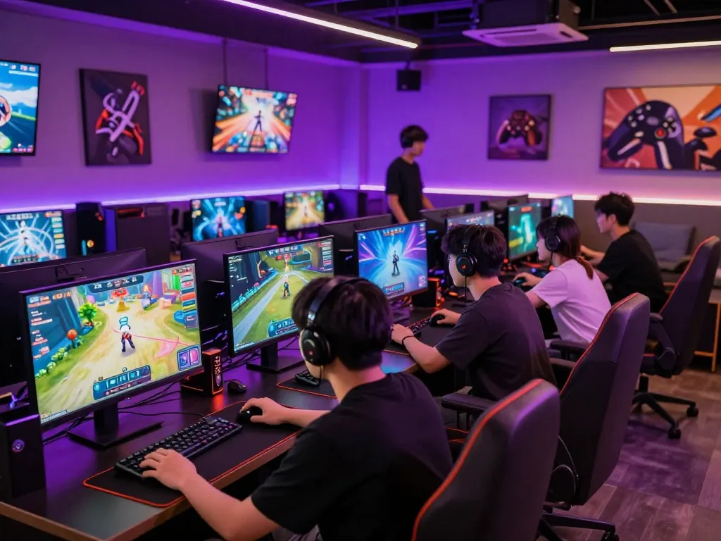 An engaging gaming environment showcasing players enjoying mantra88 online games in a vibrant neon setting.