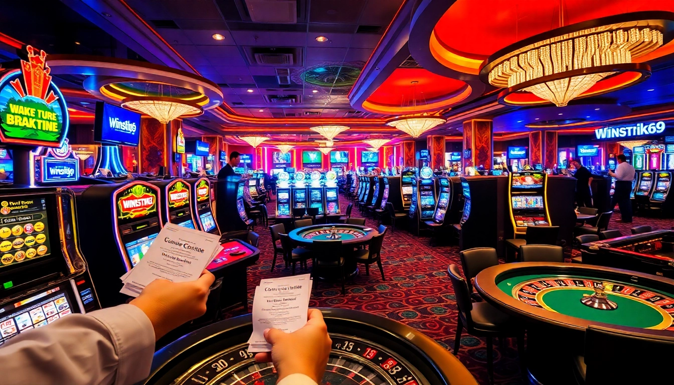 Experience the vibrant excitement of winstrike69 as players enjoy thrilling slot machines and casino games.