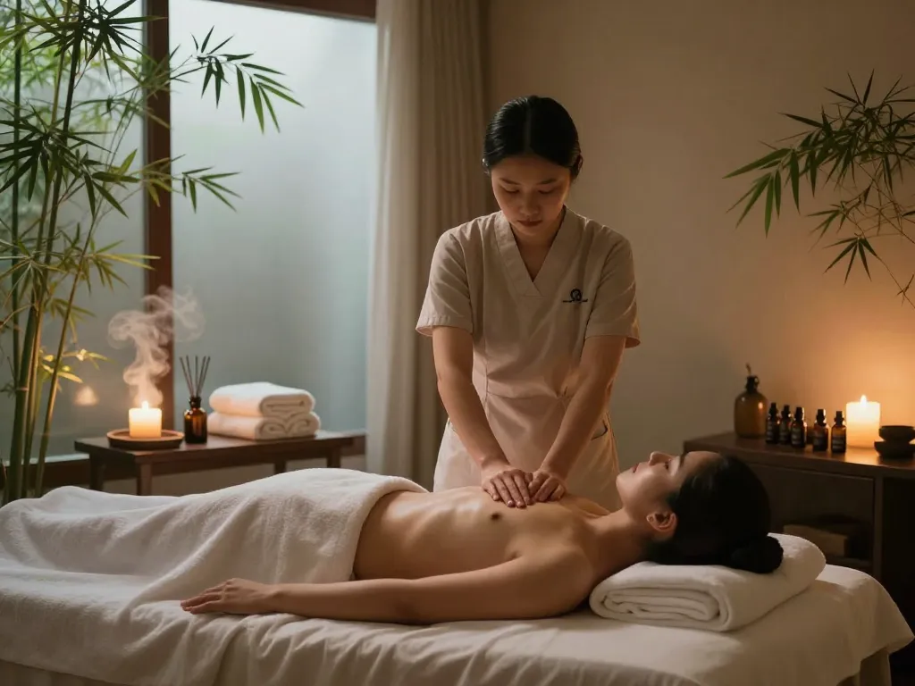 웰니스 센터에서 스웨디시 마사지 중 휴식을 취하며 논현동마사지 경험을 보여줍니다.