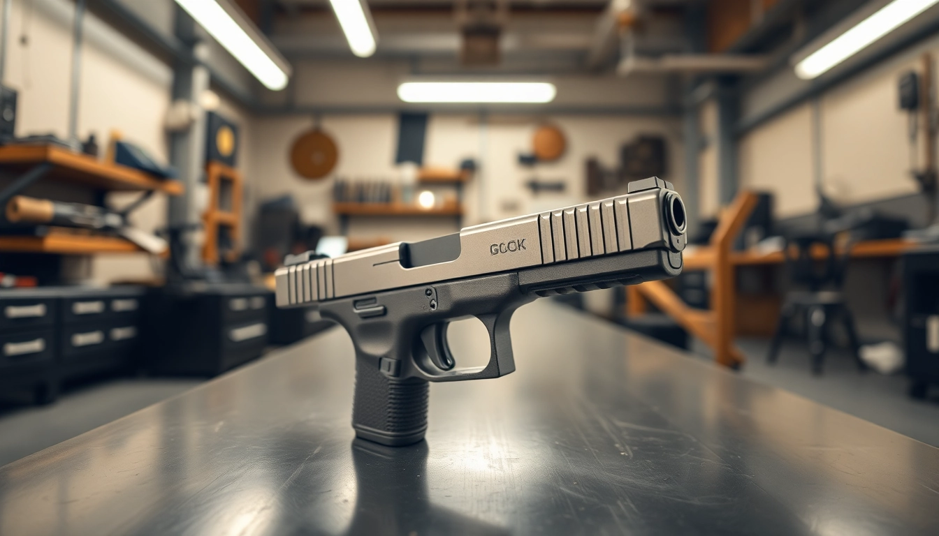 Showcase of glock 19 slides in a workshop, highlighting precision and craftsmanship.