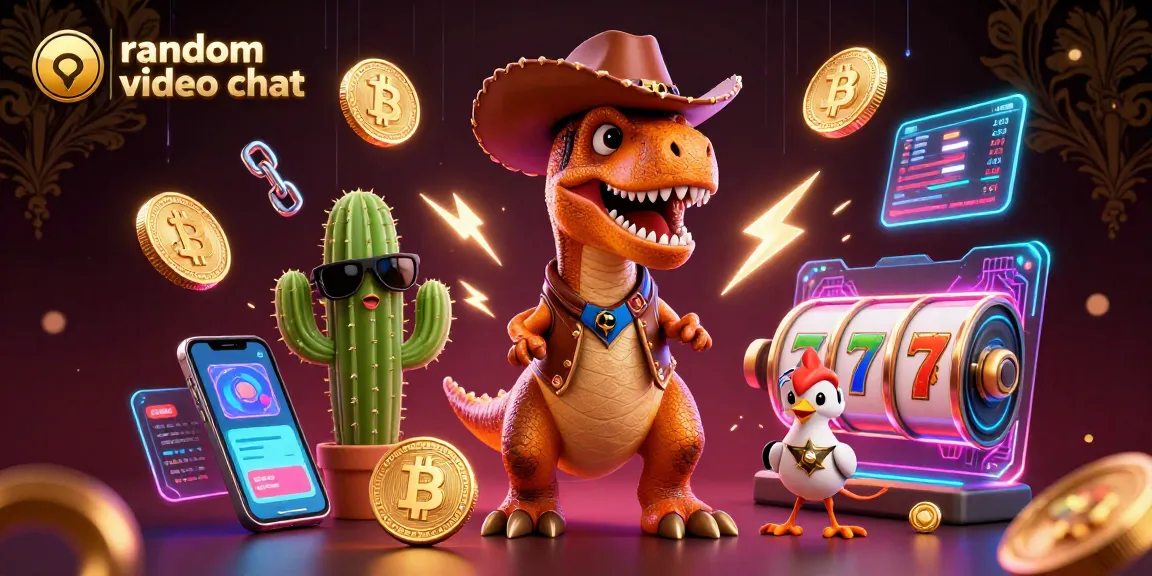 Engage in random video chat with dynamic casino-themed illustrations, slot machines, and vibrant characters.